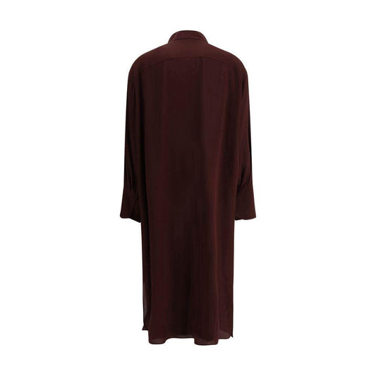 Back view of Alexander McQueen Silk Chemisier Dress in dark hue, featuring a classic collar and long sleeves.