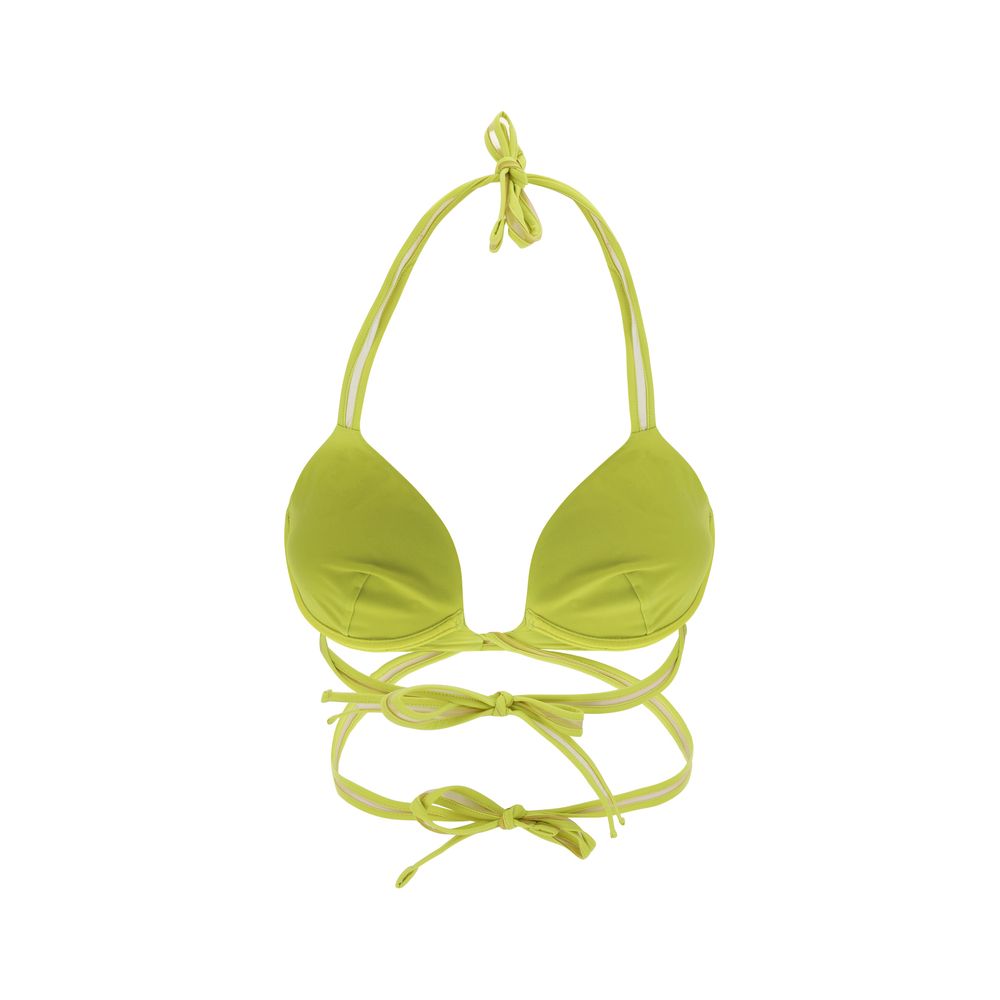 Exilia Yellow Polyamide Bikini top featuring triangle design, double lace tie, and braided straps for SS24