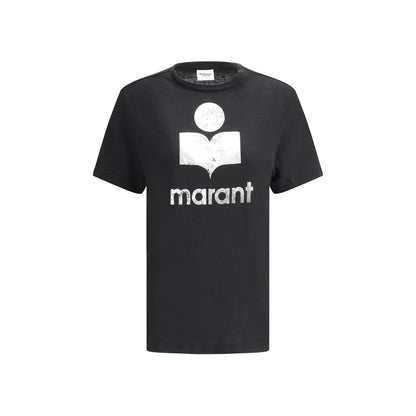 Marant Etoile Black Linen T-Shirt with iconic monogram print on front.