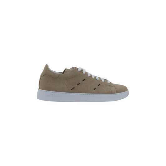Brown Kiton Sneakers with suede upper, leather design, front lace-up closure, round toe, and flat white sole, side panel detail visible.