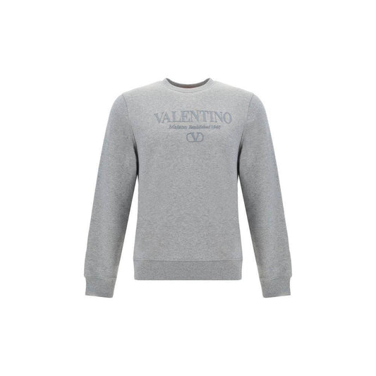 Valentino Cotton Sweatshirt with Ribbed Neck and Cuffs, Iconic Monogram, Monochrome Design, Regular Fit - Front View