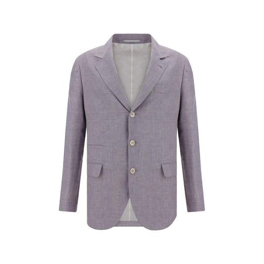 Brunello Cucinelli wool blazer jacket with button fastening, classic lapels, check pattern, and regular fit. Stylish for formal occasions.