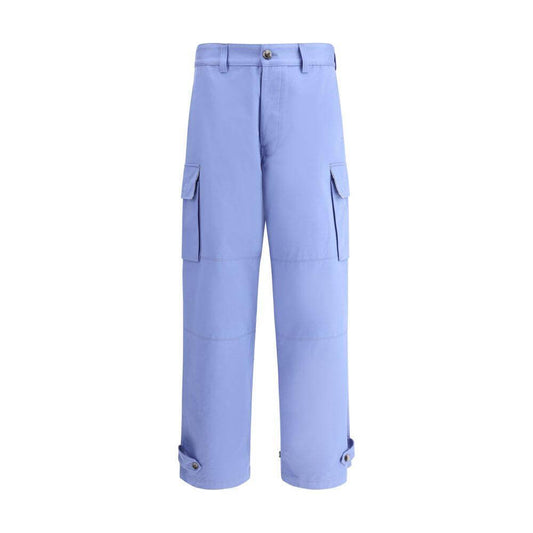 Blue Marni Cotton Cargo Pants with button closure, side pockets, adjustable hems, and monochrome pattern.