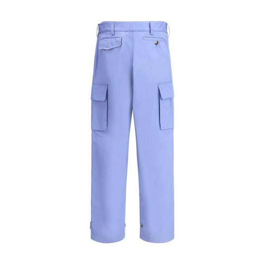 Back view of Marni cotton cargo pants with button closure, side slash pockets, welt pockets, cargo pockets, adjustable hem, monochrome design