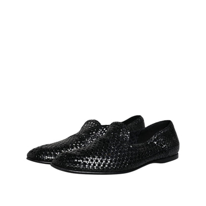 Dolce & Gabbana Black Woven Leather Slip On Loafers Shoes