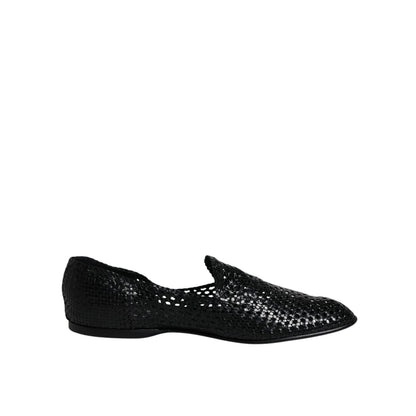 Dolce & Gabbana Black Woven Leather Slip On Loafers Shoes