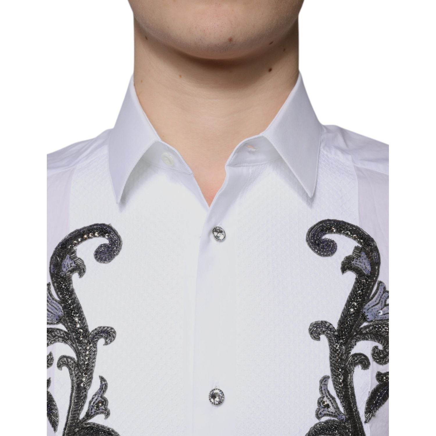 Dolce & Gabbana White Slim Fit Baroque GOLD Men Dress Shirt