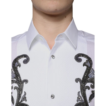 Dolce & Gabbana White Slim Fit Baroque GOLD Men Dress Shirt
