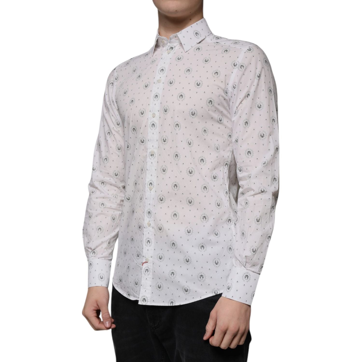 Dolce & Gabbana White Printed Cotton Slim Fit Men Dress Shirt