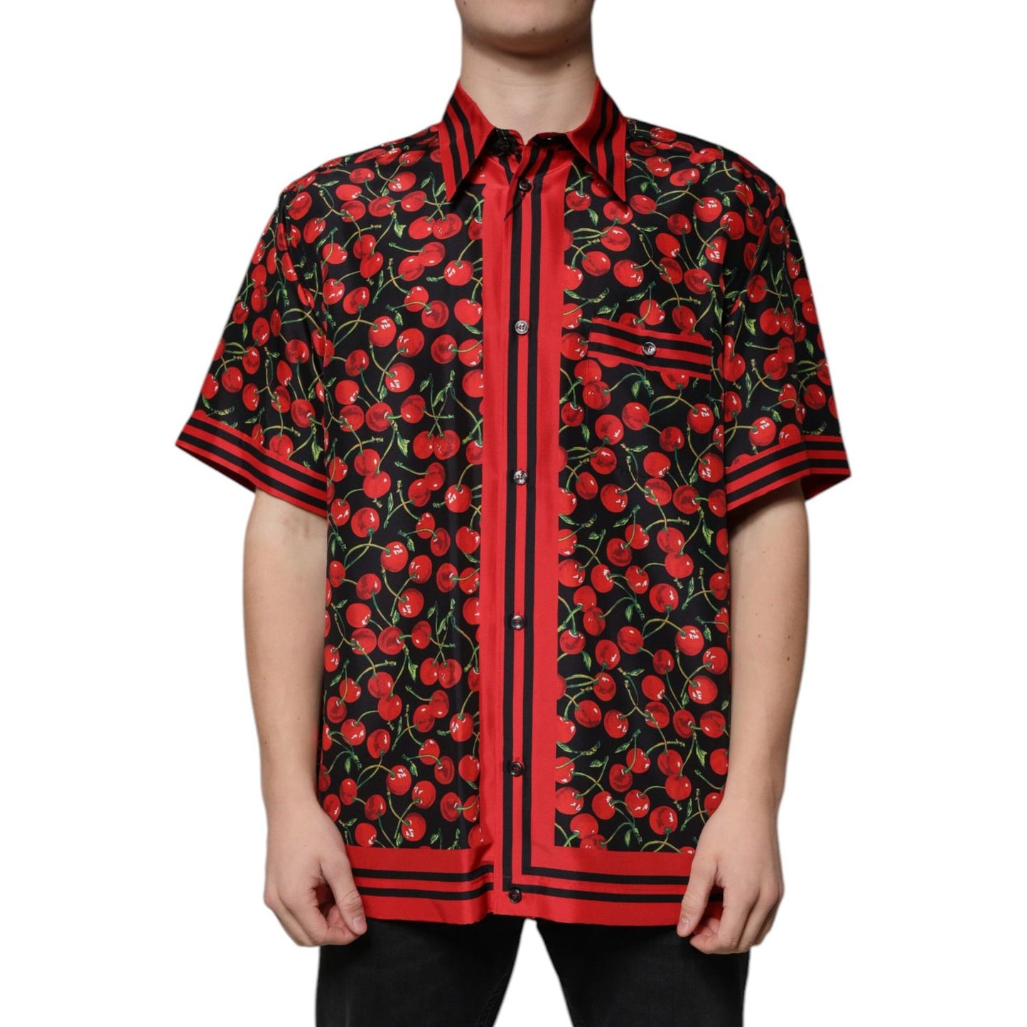 Dolce & Gabbana Black Cherry Silk Button Down Casual Shirt TSH87282-42
