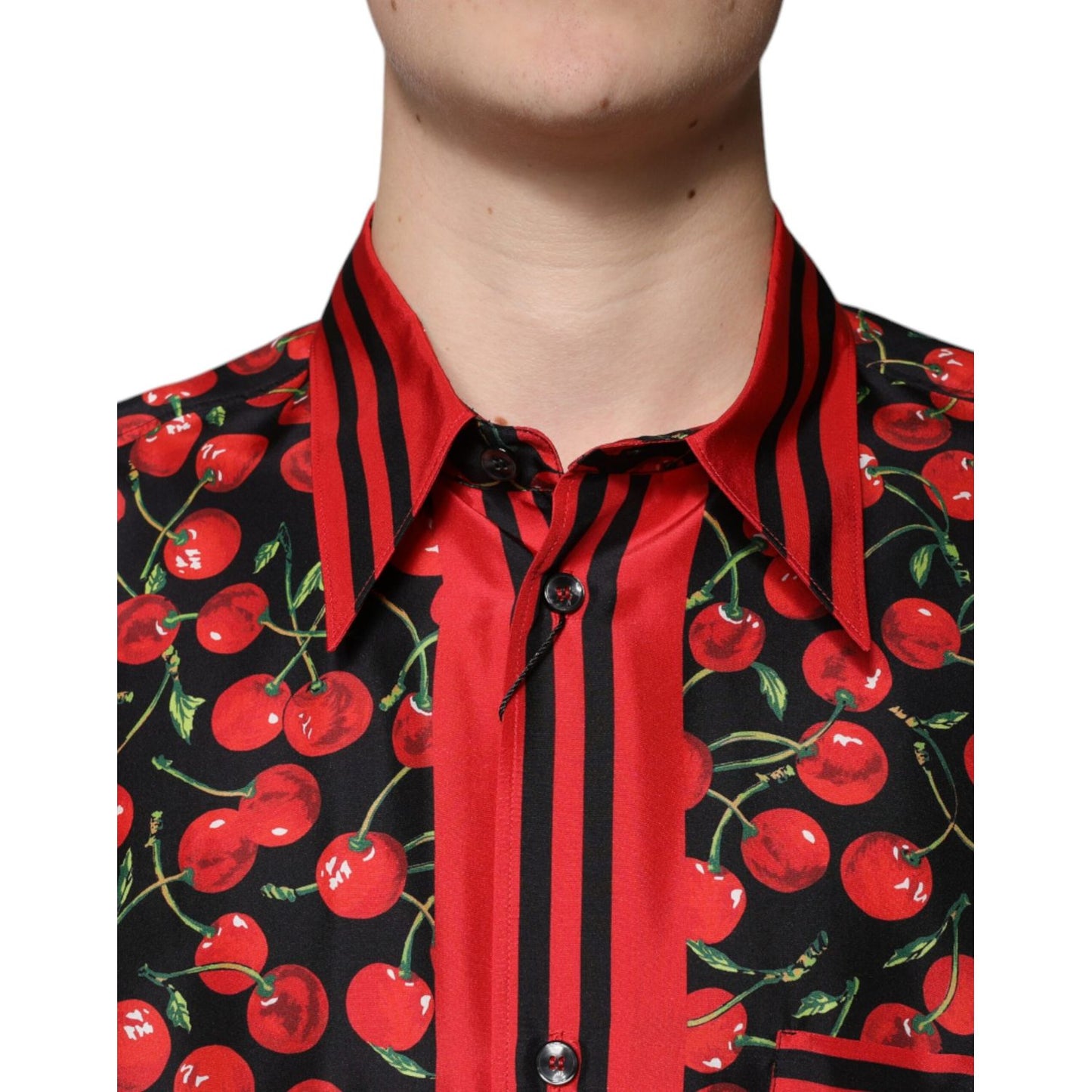 Dolce & Gabbana Black Cherry Silk Button Down Casual Shirt TSH87282-42