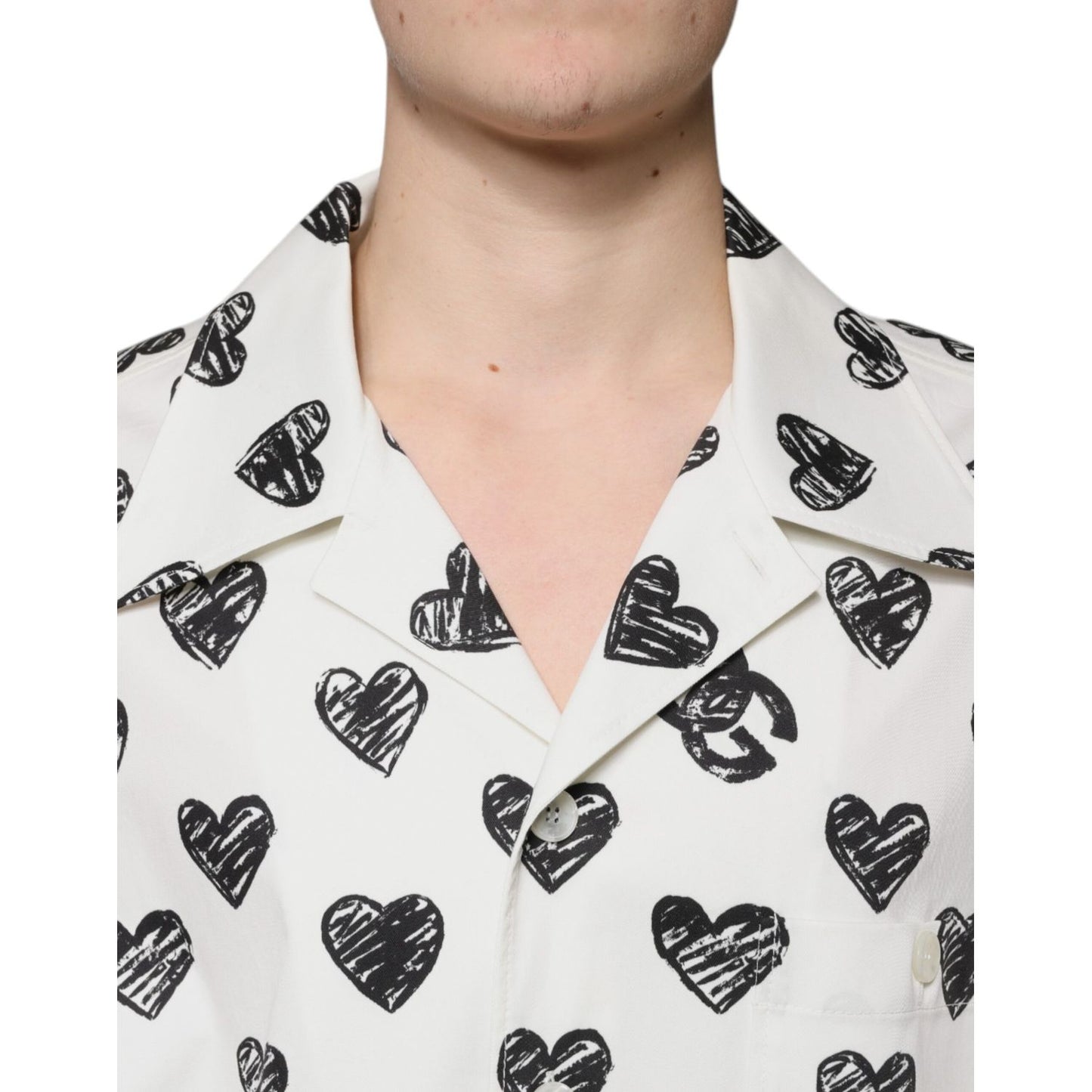 Dolce & Gabbana White Heart Print Short Sleeve Casual Shirt