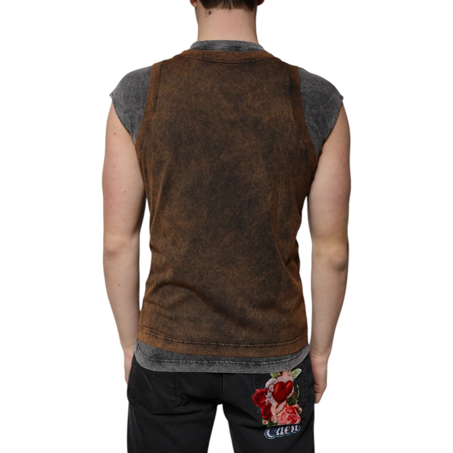 Dolce & Gabbana Brown Cotton Crew Neck Sleeveless T-shirt
