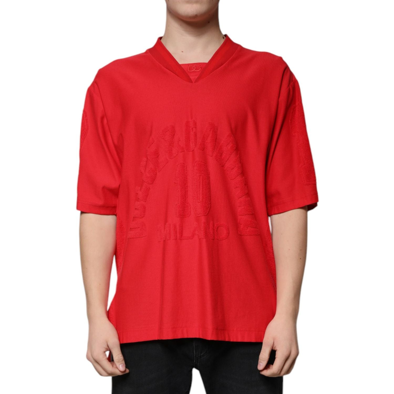 Dolce & Gabbana Red Cotton V-neck Short Sleeves T-shirt