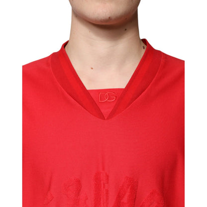 Dolce & Gabbana Red Cotton V-neck Short Sleeves T-shirt