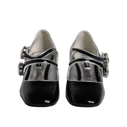 Dolce & Gabbana Black Patent Leather Crystal Mary Jane Pumps Shoes