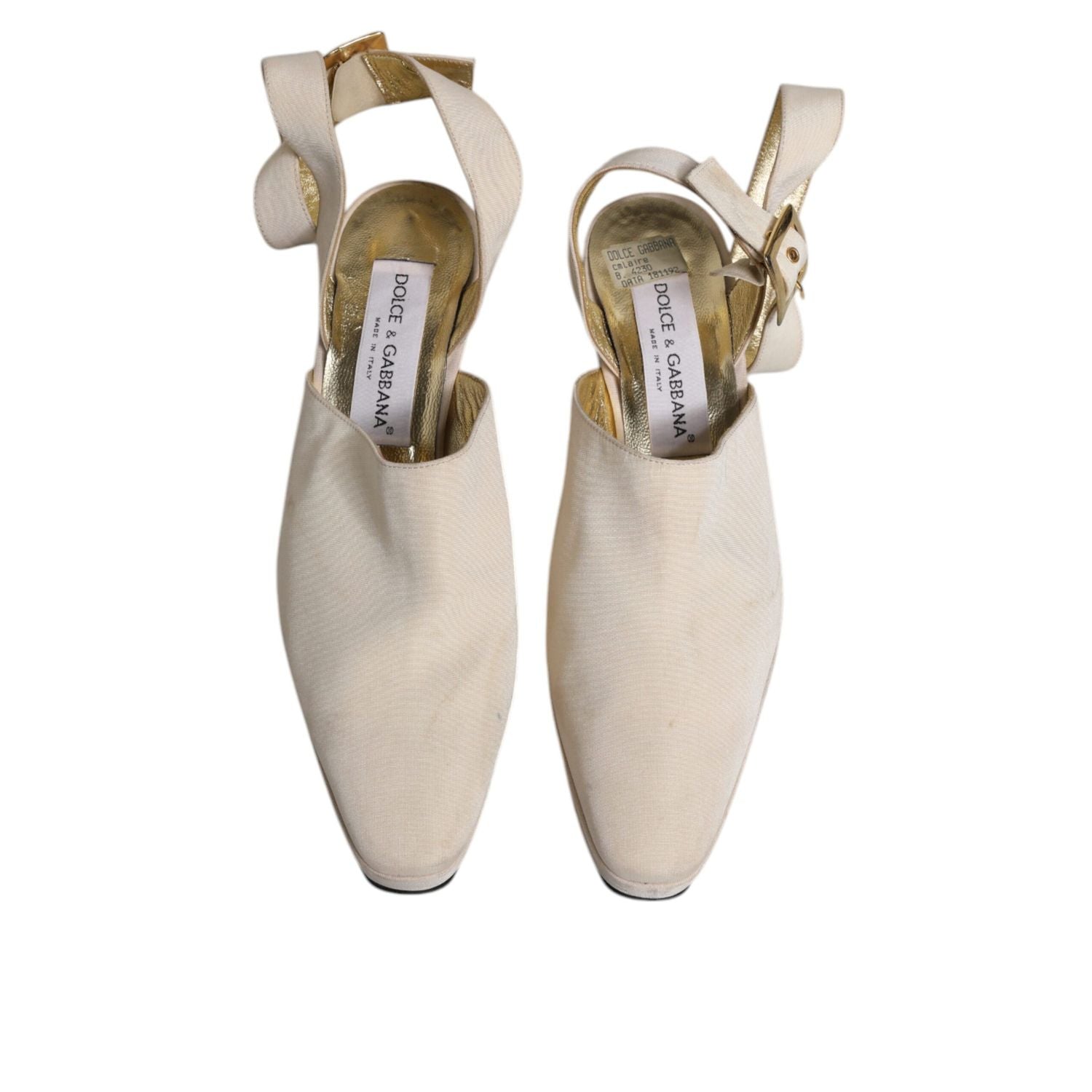 Dolce & Gabbana Off White Block Heels Slingback Sandals Shoes