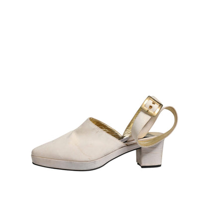 Dolce & Gabbana Off White Block Heels Slingback Sandals Shoes