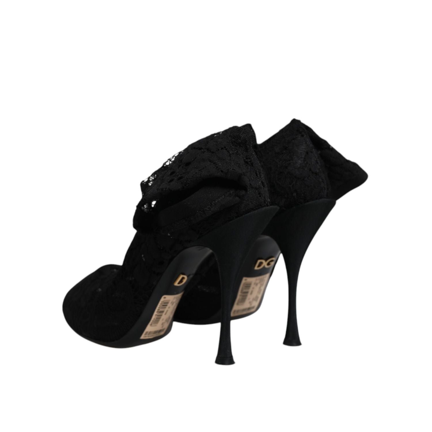 Dolce & Gabbana Black Lace Stretch Heels Mid Calf Boots Shoes