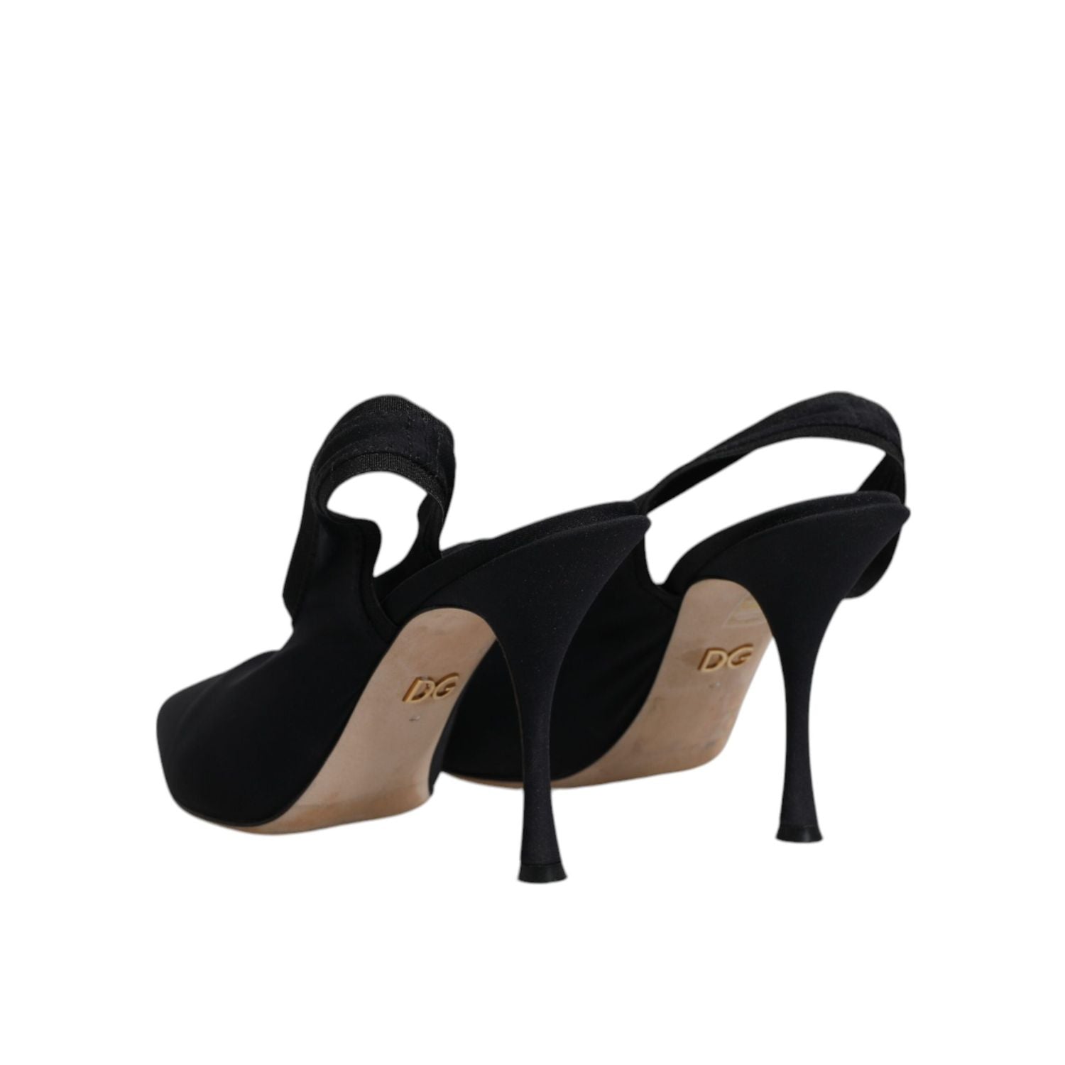 Dolce & Gabbana Black Jersey Stretch Heels Slingback Shoes