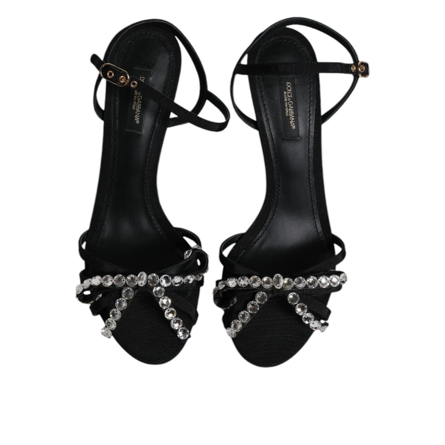 Dolce & Gabbana Black Leather Crystal Bow KEIRA Sandals Shoes