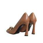 Versace Brown Leather Logo Plaque High Heels Pumps Shoes