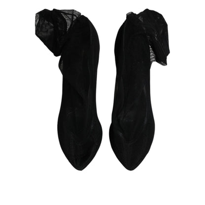 Dolce & Gabbana Black Nylon Stretch Mesh Sock Boots Shoes