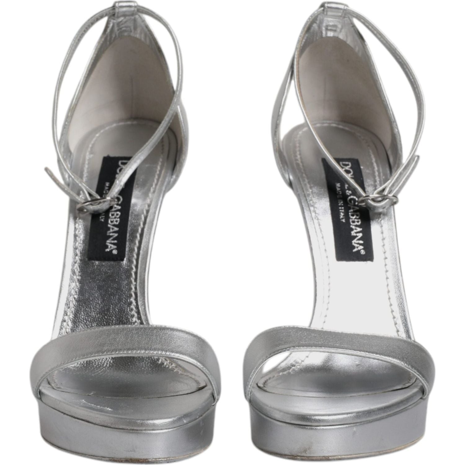 Dolce & Gabbana Silver Leather Platform Keira Sandals Shoes