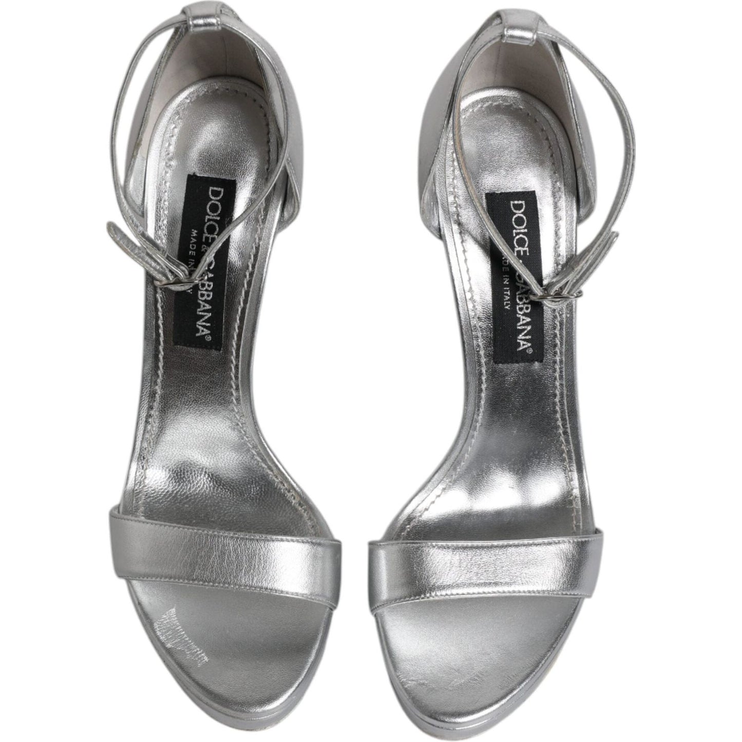 Dolce & Gabbana Silver Leather Platform Keira Sandals Shoes