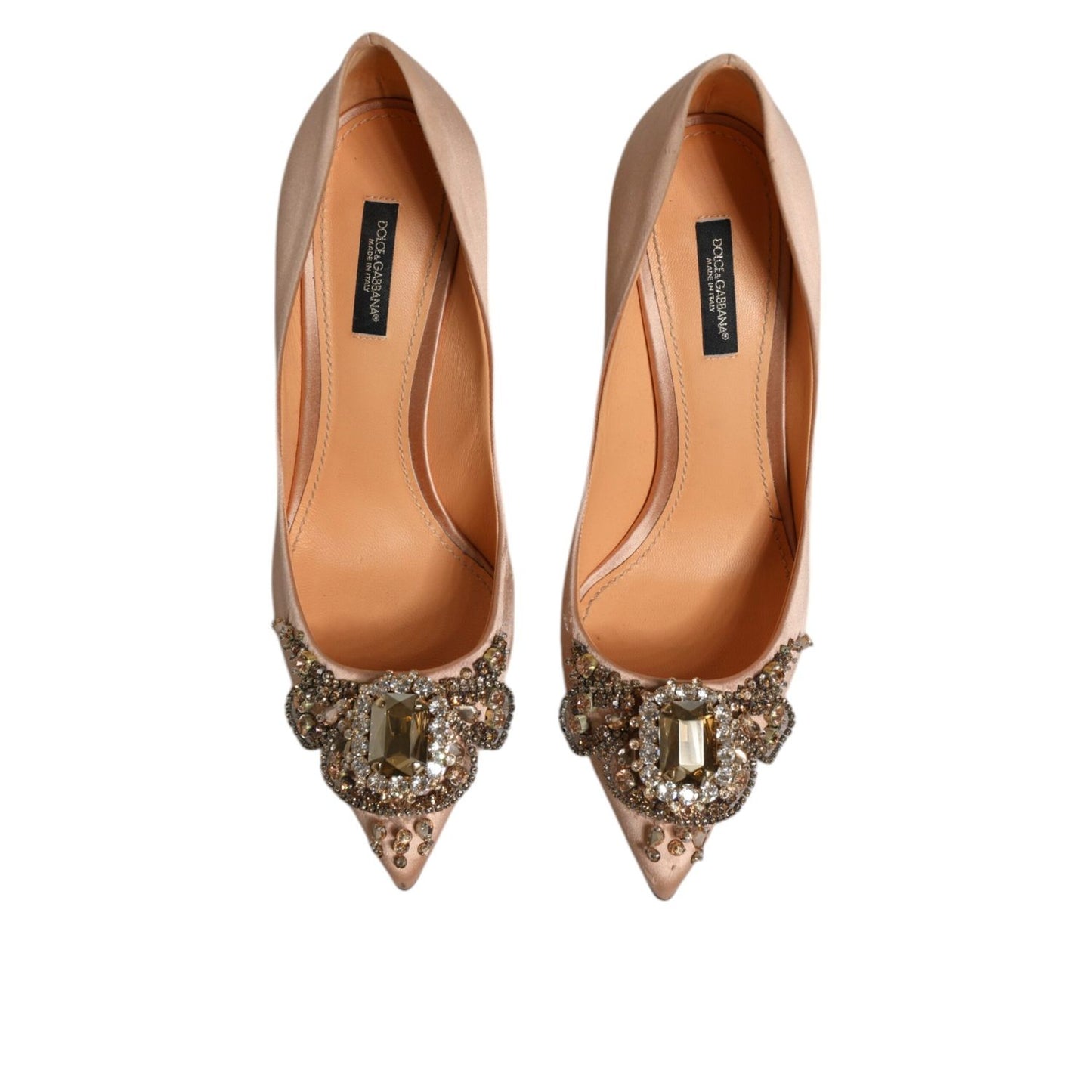 Dolce & Gabbana Beige Satin Crystal High Heels Pumps Shoes