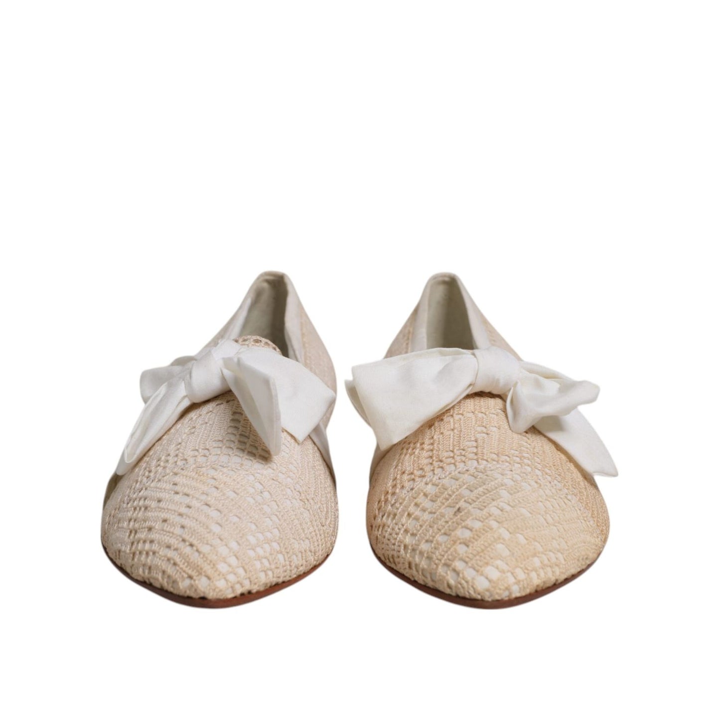 Dolce & Gabbana Beige Ribbon Fabric Ballerina Flats Shoes