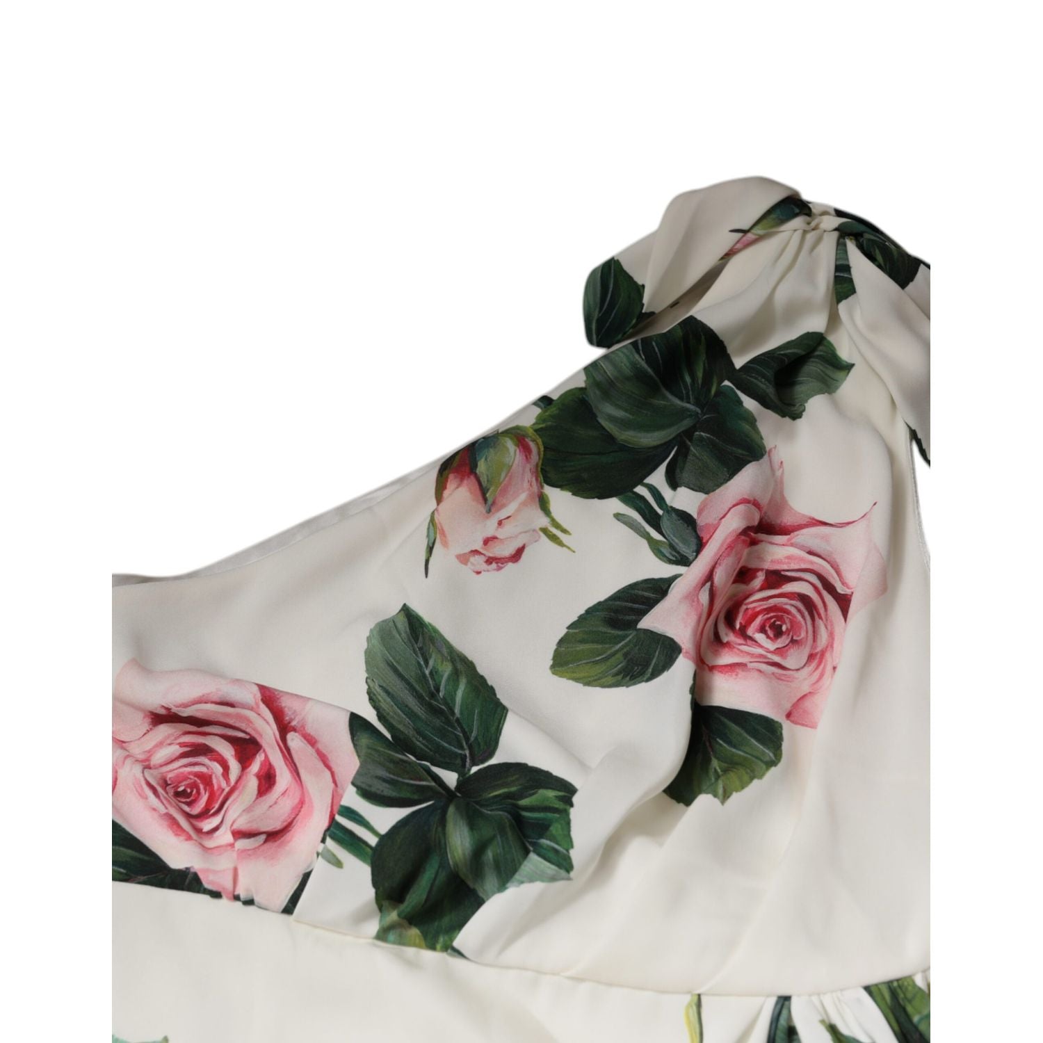 Dolce & Gabbana White Floral Silk One Shoulder Midi Dress