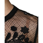 Dolce & Gabbana Black Floral Lace Short Sleeves Blouse Top