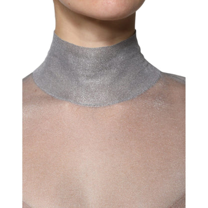 Dolce & Gabbana Grey Mesh Turtleneck Long Sleeve Blouse Top