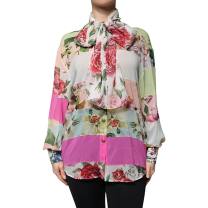 Dolce & Gabbana Multicolor Floral Patchwork Ascot Collar Top