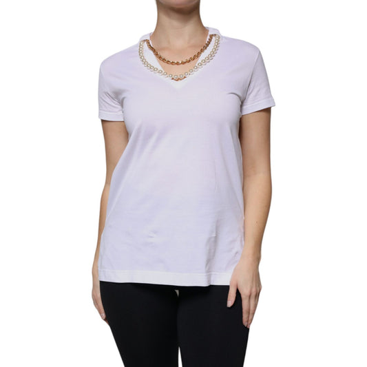 Dolce & Gabbana White Cotton Necklace Chain Short Sleeves T-shirt