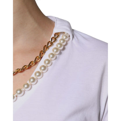 Dolce & Gabbana White Cotton Necklace Chain Short Sleeves T-shirt