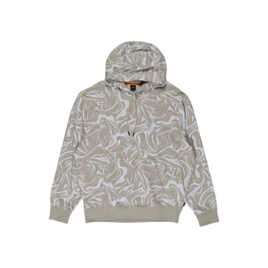 Hugo Boss beige cotton sweater, men's fall/winter collection, featuring a stylish patterned design with a hood and long sleeves.