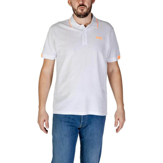Refrigiwear men's short-sleeved white cotton polo shirt, fall/winter collection, classic casual style.
