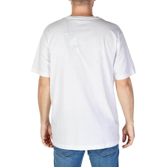 Back view of a men's Refrigiwear white cotton short-sleeved t-shirt from the Fall/Winter collection, showcasing 100% cotton fabric.