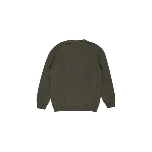 Lyle & Scott green wool sweater, men's fall/winter collection, back view, composed of 80% wool and 20% polyamide.