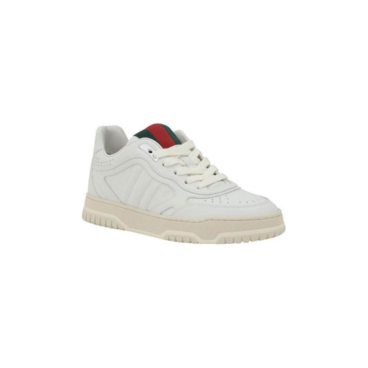 Gucci Re-Web Sneakers with leather finish, Nastro Web on tongue, and printed logo on the back for sporty elegance.