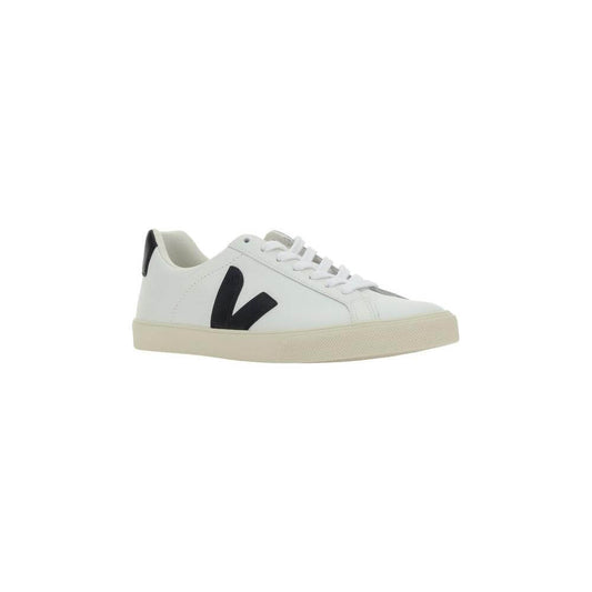 Veja Esplar Sneakers with round toe, front lace-up, and black iconic patch on side, featuring signature branding on tongue and heel.