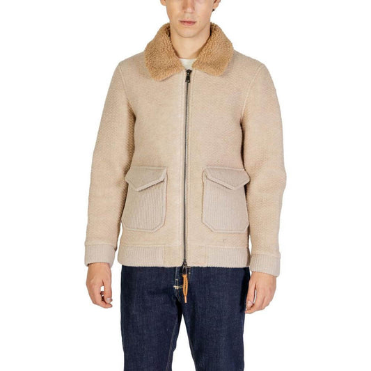 Hydra Clothing beige polyester jacket for men, fall/winter collection, 60% polyester 40% wool, featuring a zip-up and pocket design.
