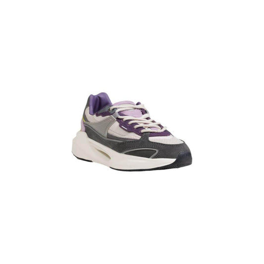D.A.T.E gray fabric sneaker for women, fall/winter collection. Modern design with a purple accent, crafted from 100% fabric material.