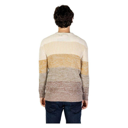 Back view of Hydra Clothing beige acrylic sweater, designed for men, part of the fall/winter knitwear collection.