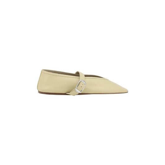 LE MONDE BERYL Stella leather ballerinas with flat sole, beveled toe, and adjustable strap in elegant beige.