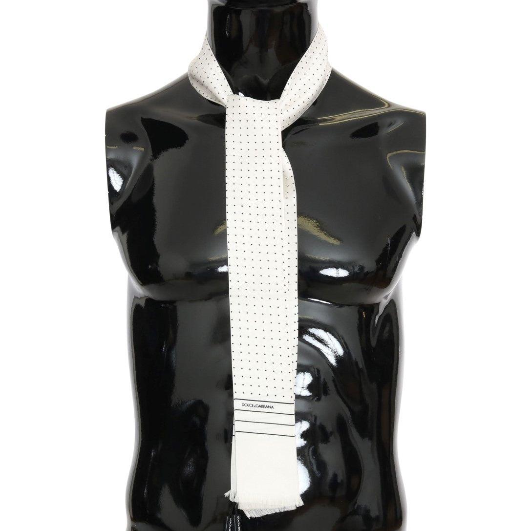 Dolce & Gabbana White Polka Dotted Silk Skinny Scarf Silk Scarf