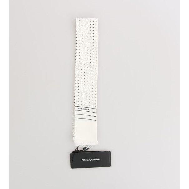 Dolce & Gabbana White Polka Dotted Silk Skinny Scarf Silk Scarf