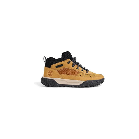 Timberland brown recycled leather sneaker, mid-cut, eco-friendly men's footwear with rubber sole for style and sustainability.